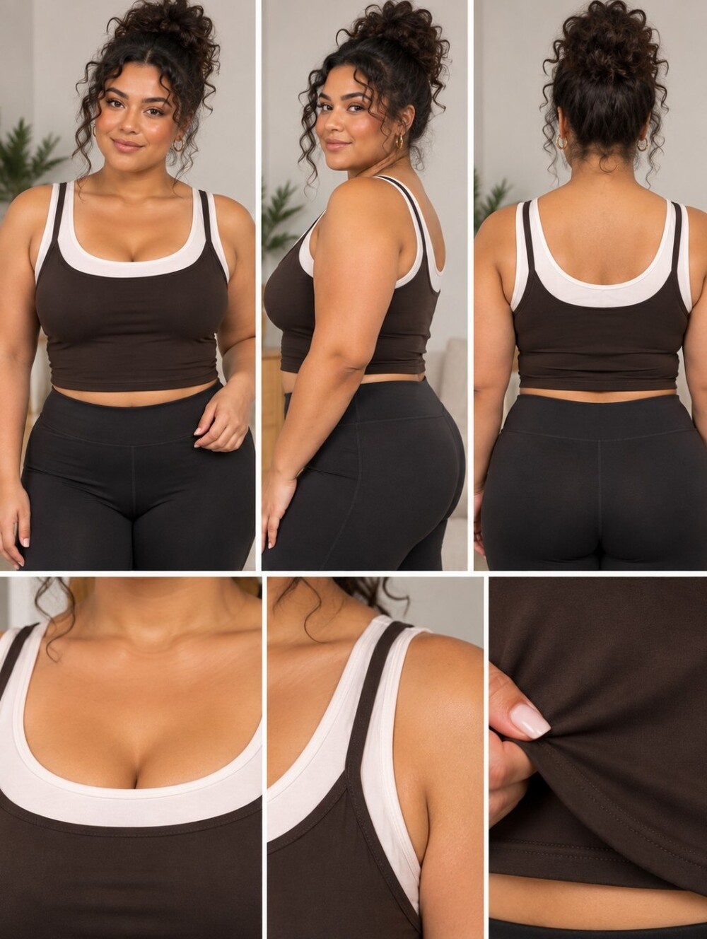 Brown & White Layered Activewear Crop Tank – Size XXL